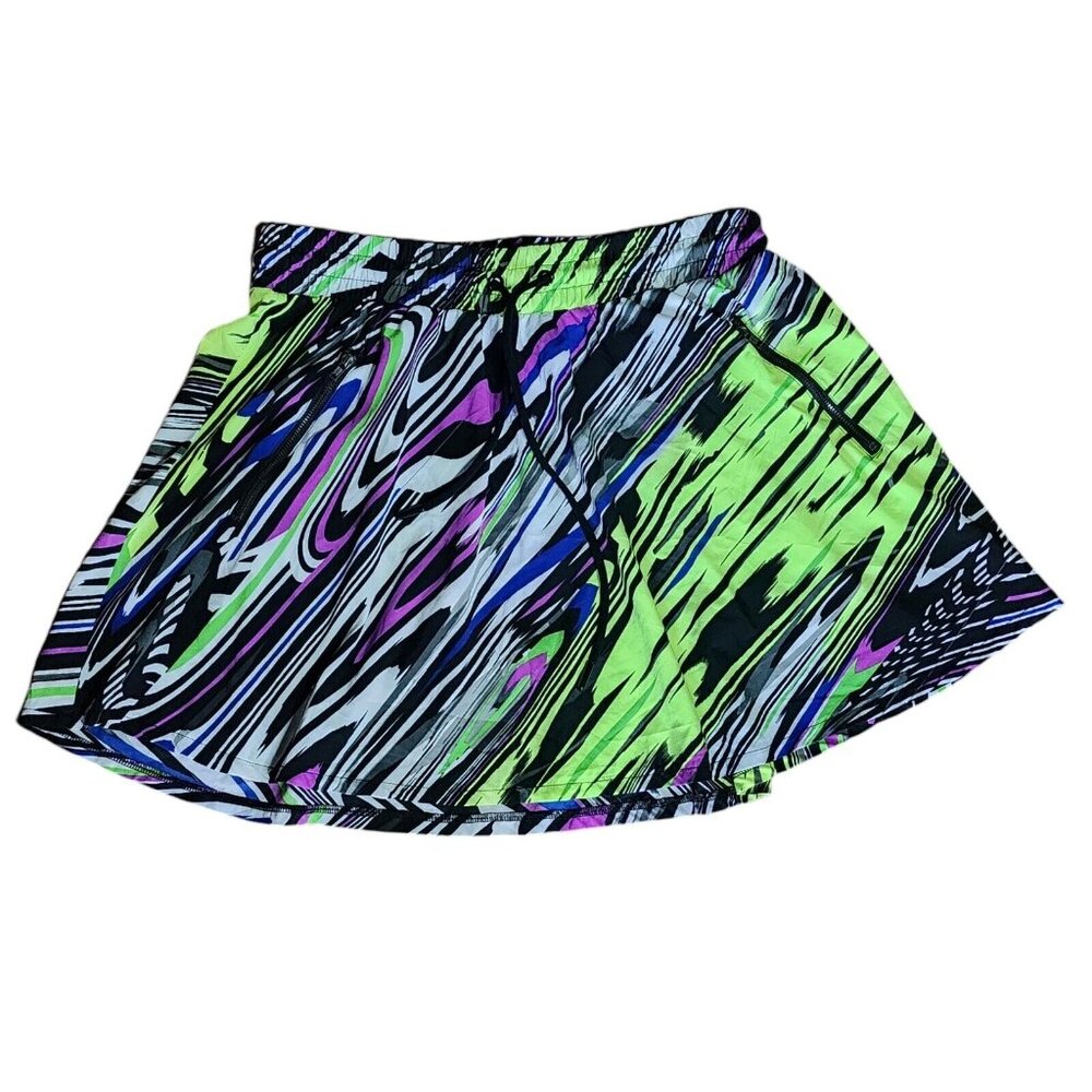 FABLETICS Purple Black Green Zipper Pocket Drawstring Skirt Womens‎ Size L Large